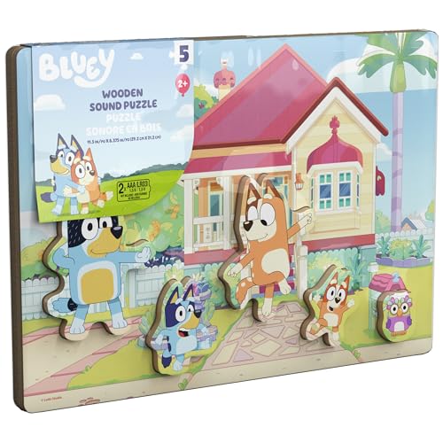 Spin Master Games Bluey Sound Puzzle | Chunky Wooden Bluey Puzzle with Sounds From the Show, Place Character Pieces to Trigger Sound, 5 Puzzle Pieces, Ages 3 & Up