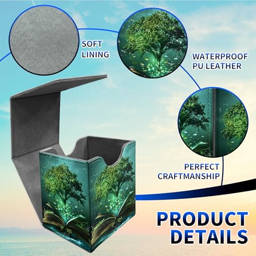 Green Tree Card Deck Case, MTG Commander Deck Storage Box for 100+ Sleeved Cards with PU Leather and Magnetic Closure - color: Card Deck Box-594