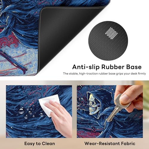 Large Gaming Mouse Pad, XL Desk Protector, Non-Slip Base | 31.5x15.7 in Extended Desk Mat with Stitched Edges for Keyboard, Work, Game, Office, Home PC and Laptop - color: Reaper Angel