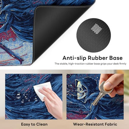 Large Gaming Mouse Pad, XL Desk Protector, Non-Slip Base | 31.5x15.7 in Extended Desk Mat with Stitched Edges for Keyboard, Work, Game, Office, Home PC and Laptop - color: Reaper Angel