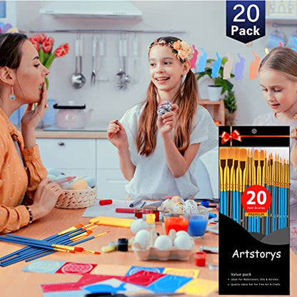 Paint Brushes Set, 20 Pcs Paint Brushes for Acrylic Painting, Oil Watercolor Acrylic Paint Brush, Artist Paintbrushes for Body Face Rock Canvas, Adult Drawing Arts Crafts Supplies, Blue+Black - color: Black,blue