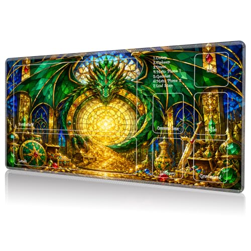 for MTG Playmat with Zones 24 x 14 Inch, TCG Card Game Play Mat | Stitched Edge & Non Slip Rubber Base Trading Card Mat with Smooth Surface Gaming Desk Mat for Tabletop Games, Art A Dragon - color: Art a Dragon, size: Zones