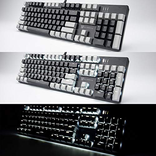 Merdia LED Backlit Full Size Wired Mechanical Gaming Keyboard | Black Switch 104 Keys US Layout Hot Swappable Full Size Mechanical Keyboard | White LED Backlit PC Gaming Keyboards (Black & Grey Color) - color: Black Switch Black & Grey