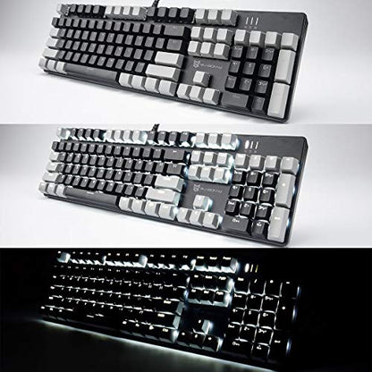 Merdia LED Backlit Full Size Wired Mechanical Gaming Keyboard | Black Switch 104 Keys US Layout Hot Swappable Full Size Mechanical Keyboard | White LED Backlit PC Gaming Keyboards (Black & Grey Color) - color: Black Switch Black & Grey
