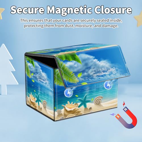 for MTG Commander Deck Box,Card Deck Box for Trading Yugioh MTG,Fits 100 Double Sleeved Cards,PU Leather Strong Magnet Case for Magic Commander TCG CCG,Beach Blue Ocean - color: Beach Blue Ocean