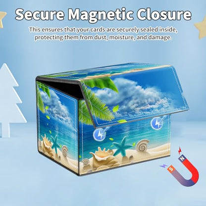 for MTG Commander Deck Box,Card Deck Box for Trading Yugioh MTG,Fits 100 Double Sleeved Cards,PU Leather Strong Magnet Case for Magic Commander TCG CCG,Beach Blue Ocean - color: Beach Blue Ocean