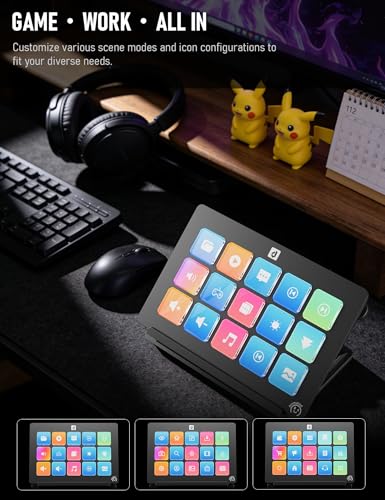 Stream Control Deck Macro Pad15 Keys Programmable Keypad RGB Macro Keyboard Stream Controller with 3-Step Adjustable Stand 500+Plugins&200+ Icons Wired Shortcut Keyboard for Streamers/Gamers/Designers - color: Black V293