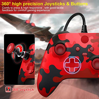 Replacement for Xbox One Controller Wired Compatible with Xbox One/Series/Windows, Xbox Series x/s Controller Wired with Custom Mapping&Share Button - color: Camo Red