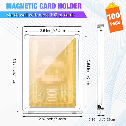 SATINIOR 100 Pcs 100 Pt Magnetic Card Holder, Holder Case Clear Protectors for Thick Baseball Football Hockey Cards - size: 100 Pt