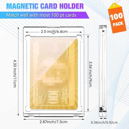 SATINIOR 100 Pcs 100 Pt Magnetic Card Holder, Holder Case Clear Protectors for Thick Baseball Football Hockey Cards - size: 100 Pt