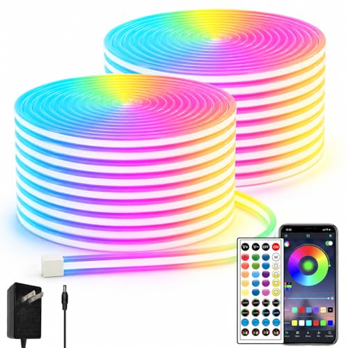 segrass 132ft RGB LED neon Rope Lights LED neon Strip Lights Waterproof Flexible Neon LED Strip Lights,Led Lights for Bedroom(2 Rolls of 75ft) - size: 132FT