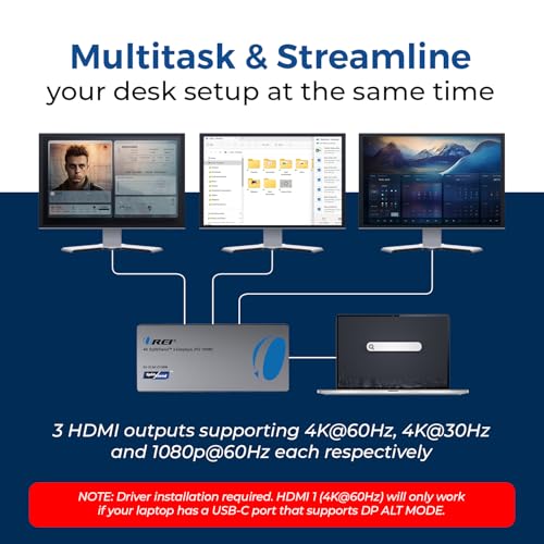 OREI SplitXtend USB C Docking Station Triple Monitor with 3xHDMI Ports, Thunderbolt 4 Dock, HDMI DisplayPort Hub, Dual Monitor HDMI Adapter Extend, USB C Splitter, 100W PD, SD Card Reader, 4K Output | OREI SplitXtend USB C Docking Station Triple Monitor w