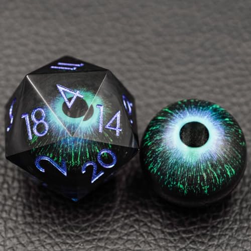 Dungeons and Dragons DND Dice D20, Moving Eyeball Liquid Core Dice Set D&D 33MM Oversized D20 Single Sharp Edge Resin dice with Gift Case, Polyhedral Dice for Role Playing Game