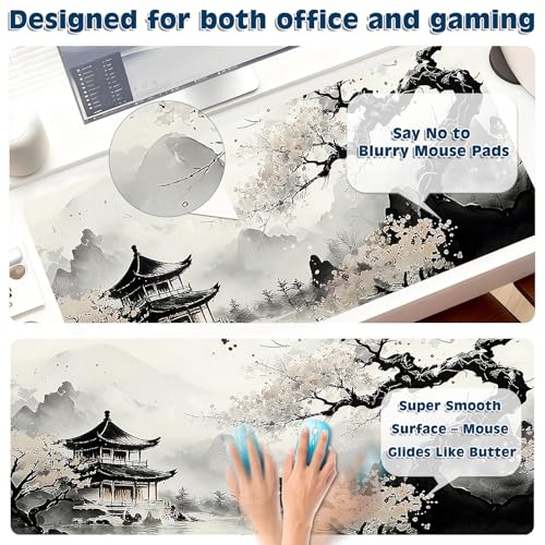 Gaming Mouse Pad, Desk Mat for Keyboard and Mouse, Large Mouse Pad for Desk, Computer Mousepad - color: Japanese Ink Painting 3