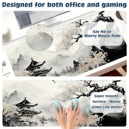Gaming Mouse Pad, Desk Mat for Keyboard and Mouse, Large Mouse Pad for Desk, Computer Mousepad - color: Japanese Ink Painting 3