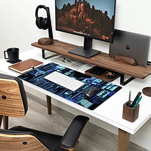 Japanese Gaming Arcade Blue Large Gaming Mouse Pad Keyboard Desk Pad Extended Mouse Pad Gaming Office Decor, Pc Laptop Mouse Pads Large (31.5x15.7 in) with Stitched Eges Non-Slip Base Mousepad XXL - color: Pixel Game Scenery