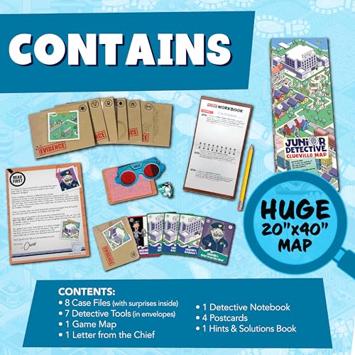 Junior Detective Mysteries Board Game for Kids Ages 8 and Up, Classic Family Mystery Game for 1 Plus Players