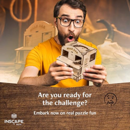 INSCAPE Wild West Riddles Cluebox Puzzle Box for Adults Wooden Escape Room | Western-themed Wooden Brain Teaser Game - Hidden Compartments Unlock Step By Step - Gift Idea For Men And Women