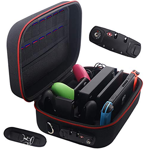 Carrying Storage Case for Nintendo Switch,Large Protective Travel Hardshell Messenger Bag for Switch Console, Pro Controller, Accessories Switch Dock, AC Adapter with 16 Game Cards and Shoulder Strap