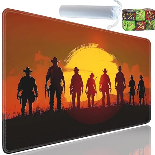 Playmat for MTG, 24x14 Inches Playmats, for TCG and CCG Trading Card Game Mat, Non-Slip Rubber for MTG Playmats with A Storage Bag and 6 Dice Set, Armed Escort Pattern - color: Yu-Playmat-1-A21