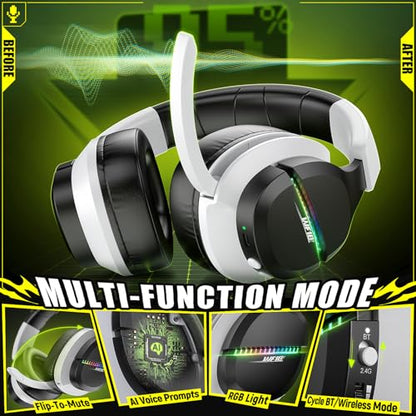 Wireless Gaming Headset for PS5 PC | 2.4GHz+BT - Play While Charging | Over Ear, 2.4GHz low-latency, Bluetooth 5.3. 100H battery life. 7.1 surround sound for FPS, Battle Royale, Switch,Mobile.