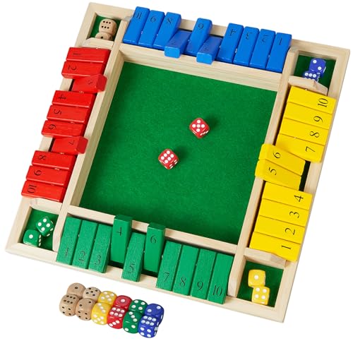 AMEROUS Shut The Box Dice Game-12 inches-Colorful Design-1-4 Players-12 Dice-Gift Package, Classic 4 Sided Wooden Board Game for Adults Kids, Classics Board Game