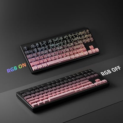 FunHub Shine Through PBT Keycaps - Pink Side Printed DoubleShot Keycaps Set 133 Keys 60 65 75 100 Percent Cherry Profile,Gradient Topographic RGB Backlit Key Caps for MX Full Size Mechanial Keyboards - color: Pink