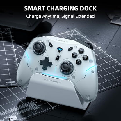 Machenike G5PRO Max SE 1000HZ Wireless Gaming Controller for NS/PC/iOS/Android with Charging Dock,PC Controller Hall Effect Joystick/Triggers/Gyroscope,RGB Backlight, White - color: White