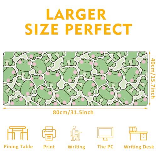 Kawaii Frog Gaming Mouse Pad,Green Cute Desk Mat,31.5""X15.7"" Large Desk Pad with Stitched Edge Non-Slip Base Keyboard Big Mouse Pad for Office Home Work Gaming, WDQ-D09 - color: Cartoon Cute Frog