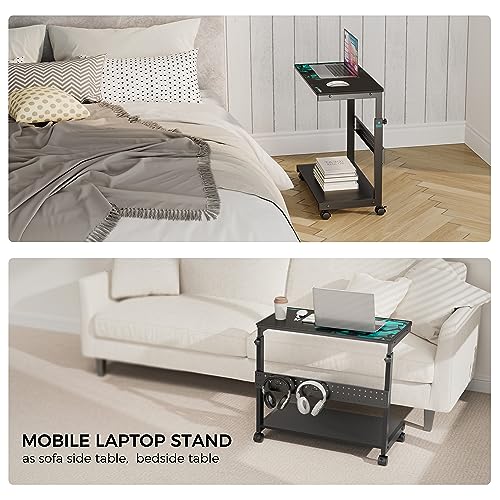 EUREKA ERGONOMIC PC Stand Height Adjustable Black | Height-adjustable 2-tier PC stand with wheels for ATX computer cases or printers, durable steel frame and smooth mobility - color: Black