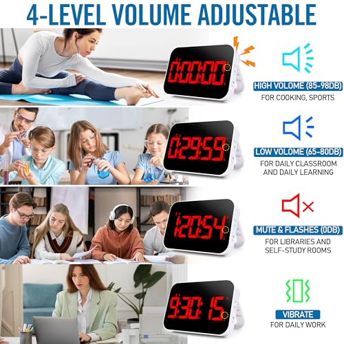 Kitchen Digital RED Timer, Count Down Up, Rechargeable, Vibration Mode Adjustable Volume and Brightness LED Display, Time Management Cook, Desk - color: Red