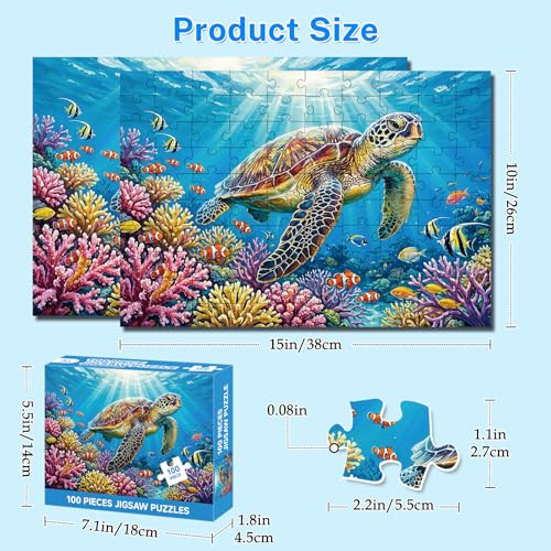 4-Pack 100 Piece Puzzles for Adults Seniors, Nature Landscape Jigsaw Puzzles 100 Pieces, Beach Resort Turtle Sunset Lighthouse Large Piece Jigsaw Puzzles for Seniors Adults Family Game Gifts 15"x11"
