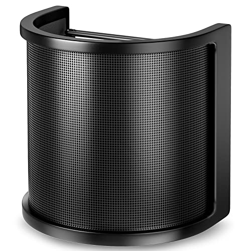 Pop Filter,PEMOTech [Upgraded Three Layers] Metal Mesh & Foam & Etamine Layer Microphone Windscreen Cover Handheld Mic Shield Mask,Microphone Accessories for Vocal Recording,Youtube videos,Streaming - size: 45 mm to 61 mm