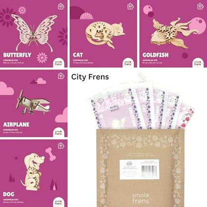 3D Wooden Puzzles for Ages 8+, 5 Pack Animal Puzzles, FSC-Certified Wood, Plastic-Free Toy, STEM Kit for Kids Teens Adults, Wood Craft Model Kit, Individually Wrapped Party Favors - City Frens - color: City Frens