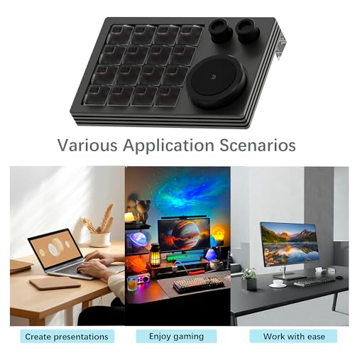 Programmable Keyboard,16 Key Triple Knobs Macro Keypad Programmable Designer, Programmable Keypad with Layer Screen, One Handed Gaming Keyboard for iOS,Windows (Grey) - color: Gray