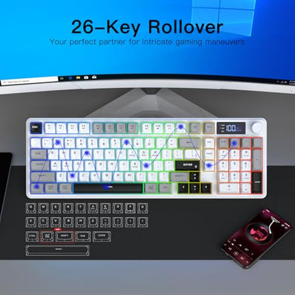 Wireless Gaming Keyboard with Smart Display & Knob Control, Tri-Mode BT5.0/2.4GHz/Wired RGB Backlit Computer Keyboards with Number Pad, 26-Key Rollover, Compatible for Windows, Mac