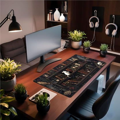 Dark Witchy Desk Mat Gaming Desk Pad Large Mouse Pad, Magician'S Fantasy Bookcase Gothic Mouse Mat XXL Laptop Keyboard Pad, Laptop Keyboard and Mouse Mat Desktop Protector Mat 31.5 X 15.7 in - color: D-black Gothic Bookshelf
