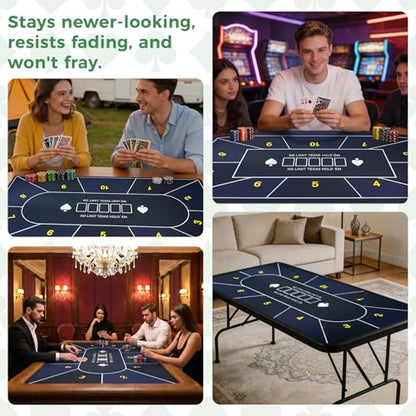 Poker Mat for Table 70 x 35 inch Non Slip Noise Reduction | Poker Mat for Table with Carry Case for Play Texas Hold'em Poker Blackjack Game Home Casino Nights (Black and Blue) - color: Black and Blue