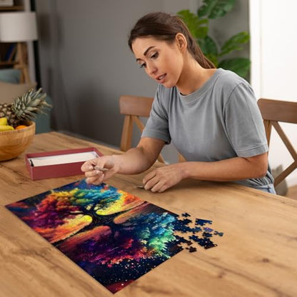 Puzzles for Adults 500 Pieces, Tree of Life Jigsaw Puzzles - Starlit Rainbow Tree, Impossible Starry Night Puzzle for Seniors Families,20.47x14.96 inches, 1:1 Poster, Letter on The Back - style: Starlit Rainbow Tree