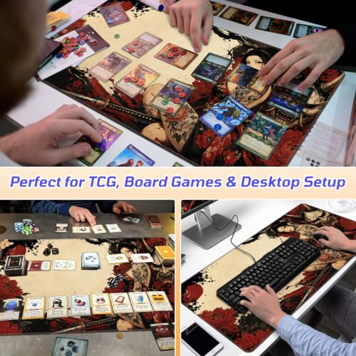 Hannya Mask Woman MTG Playmat, Card Game Play Mat with Stitched Edges, Smooth Surface Board Game Trading Card Mat, Non-Slip Rubber Base Large Gaming Mouse Pad 24 x 14 Inch - color: Hannya Mask Woman