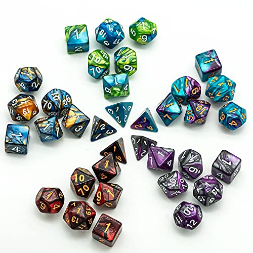 5 Sets DND Dice Polyhedral Dice Set (35pcs) with 1 Large Leather Bag, D&D Die Set for RPG Table Games (5Sets/35Pcs Double-Color) - color: 5sets/35pcs Double-color