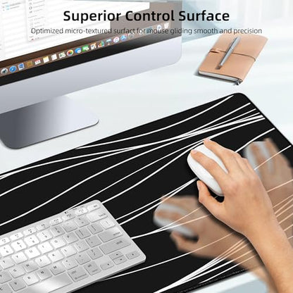 Mouse Pad with Magnetic Wireless Charging, 31.5"x15.8" XXL Desk Mat | Gaming Mousepad Ultra-Smooth Surface, Non-Slip Rubber Base, Waterproof Computer Keyboard Pad for Desk, Office, Black and Line - color: Black and Line - 31.5"x15.7"