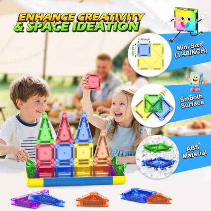 Soyee Mini Magnetic Tiles Travel Toddler Toys with Metal Tin Portable STEM Building Kids Toys for 3 4 5 6 7 8+ Years Old Boys & Girls & Birthday Gifts - size: Travel Set