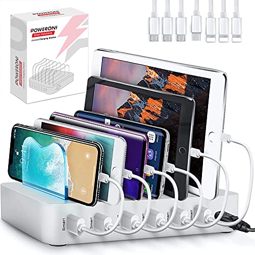 USB Charging Dock - 6-Port Universal Charging Station for Multiple Devices - Multi Device Charger Station - Compatible with Apple, iPad, iPhone, and Android Cell Phones and Tablets - color: Silver, size: 6-Port