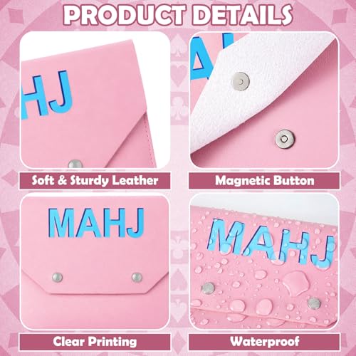 Leather Mahjong Card Holder Clutch Card Pouch Mahjong Accessory 8x6inch Protective Cover Case with Secure Closure Ideal Gift for Lover Playing Game Night(4 Pcs,Pink,Blue,Yellow,White) - color: Pink,blue,yellow,white