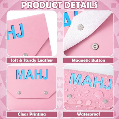 Leather Mahjong Card Holder Clutch Card Pouch Mahjong Accessory 8x6inch Protective Cover Case with Secure Closure Ideal Gift for Lover Playing Game Night(4 Pcs,Pink,Blue,Yellow,White) - color: Pink,blue,yellow,white