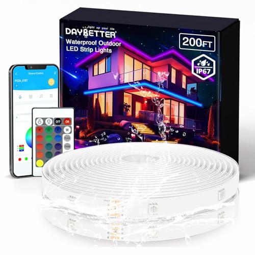 Outdoor LED Strip Lights Waterproof 200ft, IP67 Waterproof LED Light Strips with Remote, Music Sync APP Control, RGB Color Changing LED Lights for Roof, Balcony, Deck, Pool, Patio, Outdoor Decorations - size: 200ft