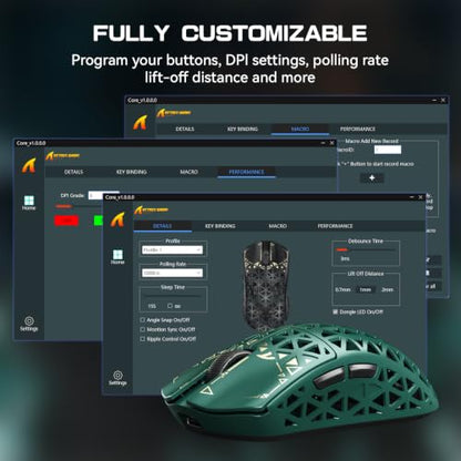 ATTACK SHARK R5Ultra 8K Carbon Fiber Wireless Gaming Mouse, Green | 42K DPI,PAW3950 MAX Sensor,39g Ultra-Lightweight,Nordic 52840 MCU Chip,Wired/BT/2.4GHz Wireless Programmable Mouse for PC/Mac - color: Green