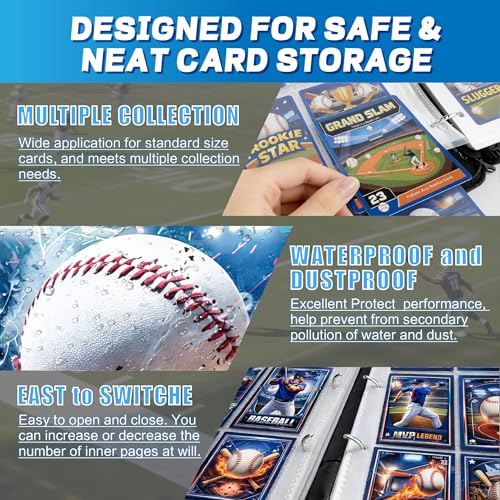 Baseball Card Binder with Sleeves, 9-Pocket Portable Card Protectors Album Holder Book with Zipper, Fits 900 Cards with 50 Removable Sleeves, Baseball Cards Display Storage Carrying Case -XS - color: Bangqiu-XS-900 cards