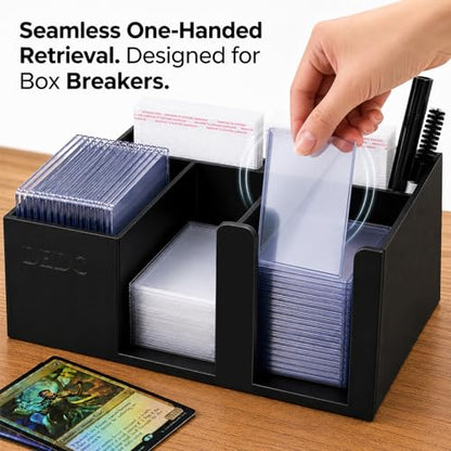 DEDC 5-Slot Card Caddy and Toploader Dispenser with Penny Sleeve Holder | 3D-printed PLA organizer for semi-rigid holders, grading prep, live breaks and order packing, with quick open-front access. - size: 5slot